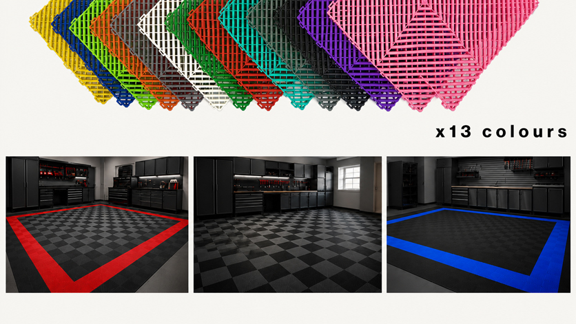 VentX™ floor tile colour options for custom garage designs